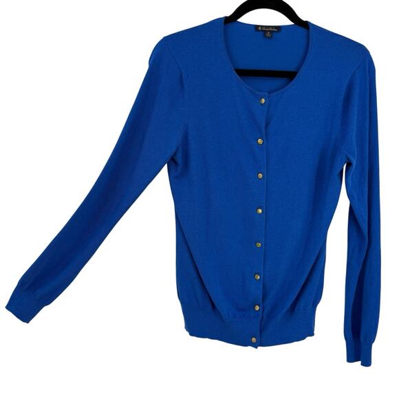 Brooks Brothers Cardigan Sweater Royal Blue Cotton Tiny Buttons M - Picture 1 of 7